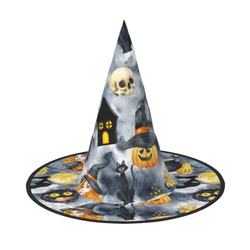 LKLDDPZB Lustige Halloween-Dekoration, Hexe, bedruckt, Halloween-Hexenhut, für Damen und Herren, spitzer Hut, Dekoration, Cosplay von LKLDDPZB