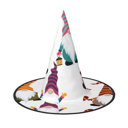 LKLDDPZB Lustiger Weihnachtswichtel, bedruckt, Halloween-Hexenhut für Damen und Herren, spitzer Hut, Dekoration, Cosplay von LKLDDPZB