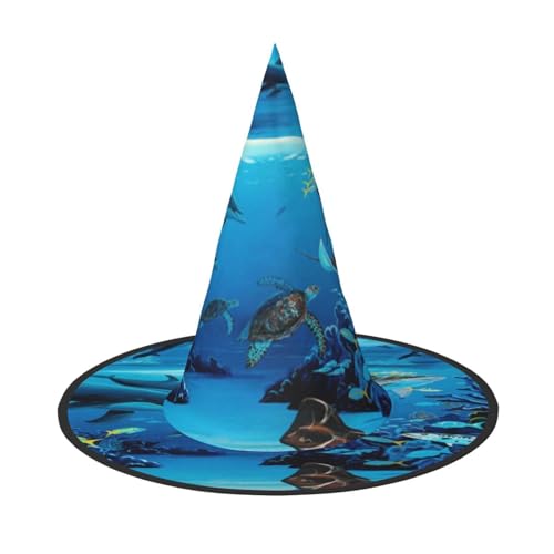 LKLDDPZB Meerblauer Hut mit Meeresleben, bedruckt, Halloween-Hexenhut, für Damen und Herren, spitzer Hut, Dekoration, Cosplay von LKLDDPZB