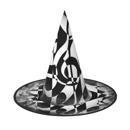 LKLDDPZB Musik-Notenschlüssel, bedruckt, Halloween-Hexenhut für Damen und Herren, spitzer Hut, Dekoration, Cosplay von LKLDDPZB