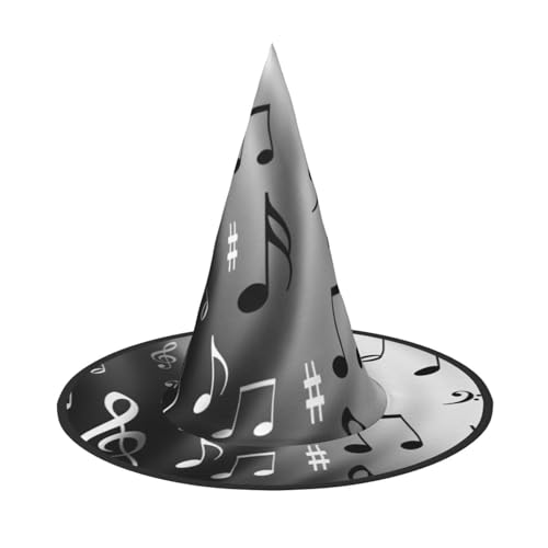 LKLDDPZB Musiknoten-Druck, bedruckt, Halloween-Hexenhut, für Damen und Herren, spitzer Hut, Dekoration, Cosplay von LKLDDPZB