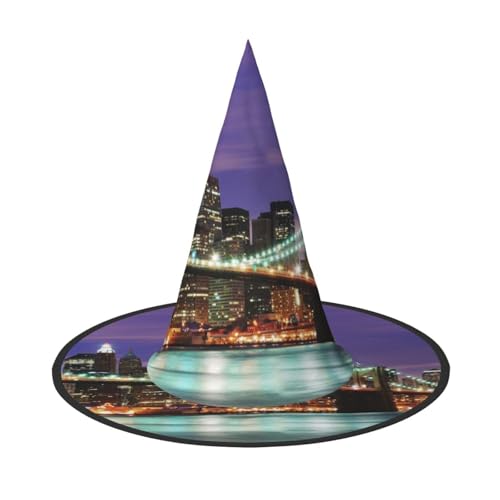 LKLDDPZB New York Night bedruckter Halloween-Hexenhut für Damen und Herren, spitzer Hut, Dekoration, Cosplay von LKLDDPZB