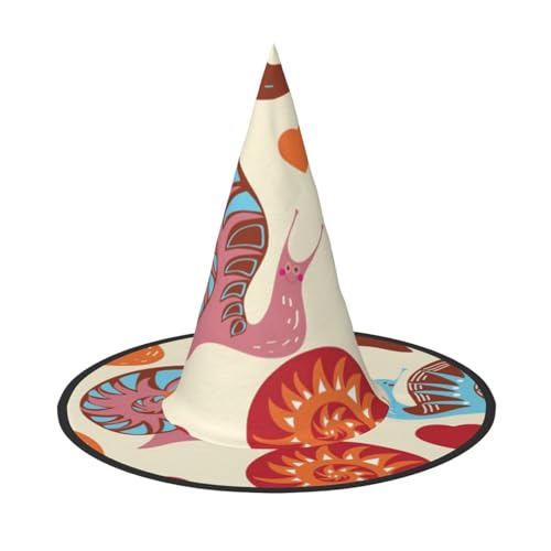 LKLDDPZB Niedliche Schnecke bedruckte Halloween-Hexenhut für Damen und Herren, spitzer Hut, Dekoration, Cosplay von LKLDDPZB
