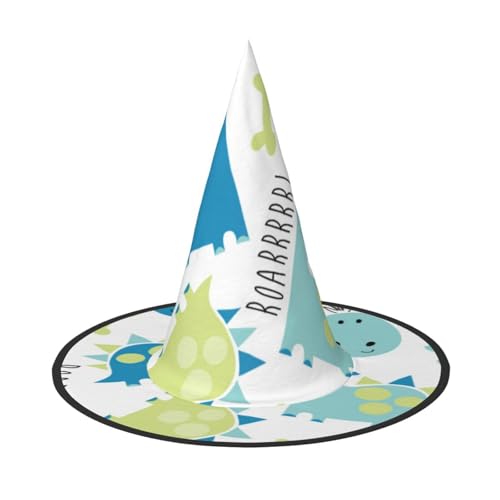 LKLDDPZB Niedlicher Dinosaurier-bedruckter Halloween-Hexenhut für Damen und Herren, spitzer Hut, Dekoration, Cosplay LKLDDPZB Niedlicher Dinosaurier-bedruckter Halloween-Hexenhut für Damen und Herren, spitzer Hut, Dekoration, Cosplay von LKLDDPZB