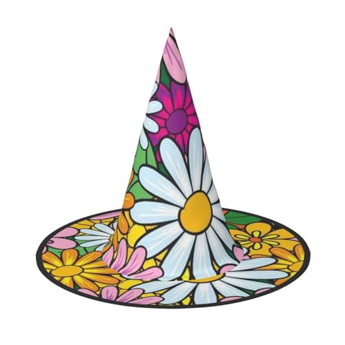 LKLDDPZB Niedlicher Halloween-Hexenhut mit Cartoon-Blumen, für Damen und Herren, spitzer Hut, Dekoration, Cosplay von LKLDDPZB
