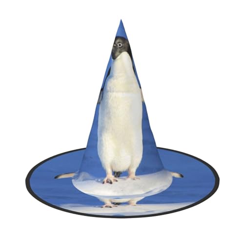 LKLDDPZB Niedlicher Pinguin-bedruckter Halloween-Hexenhut für Damen und Herren, spitzer Hut, Dekoration, Cosplay von LKLDDPZB