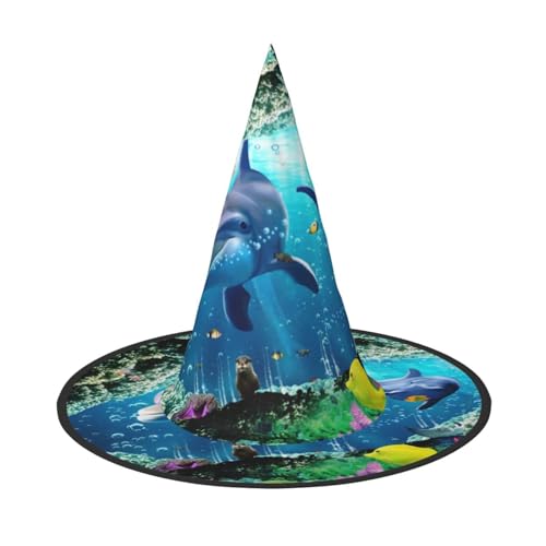 LKLDDPZB Ozean-Unterwasser-Hexenhut mit Delfin, bedruckt, Halloween, für Damen und Herren, spitzer Hut, Dekoration, Cosplay LKLDDPZB Ozean-Unterwasser-Hexenhut mit Delfin, bedruckt, Halloween, für Damen und Herren, spitzer Hut, Dekoration, Cosplay von LKLDDPZB