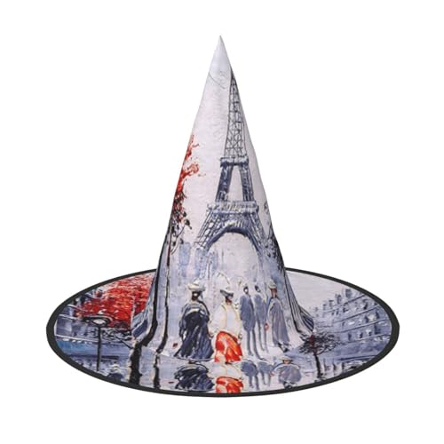 LKLDDPZB Paris City Tree Eiffelturm Kunst gedruckt Halloween Hexenhut für Damen und Herren Spitzhut Dekoration Cosplay von LKLDDPZB