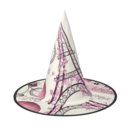 LKLDDPZB Paris Tower Blume gedruckt Halloween Hexenhut für Damen und Herren spitzer Hut Dekoration Cosplay von LKLDDPZB