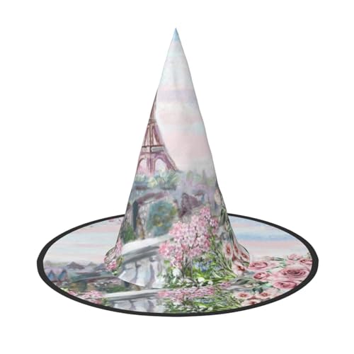 LKLDDPZB Paris Turm mit Blumen bedruckter Halloween-Hexenhut für Damen und Herren, spitzer Hut, Dekoration, Cosplay LKLDDPZB Paris Turm mit Blumen bedruckter Halloween-Hexenhut für Damen und Herren, spitzer Hut, Dekoration, Cosplay von LKLDDPZB