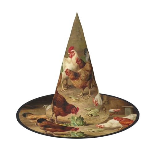 LKLDDPZB Roast Chicken Hen Farm Printed Halloween Witch Hat For Women And Men Pointy Hat Decoration Cosplay von LKLDDPZB