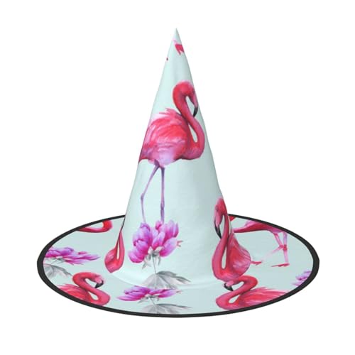 LKLDDPZB Rosa Flamingos gedruckt Halloween Hexenhut für Damen und Herren spitzer Hut Dekoration Cosplay LKLDDPZB Rosa Flamingos gedruckt Halloween Hexenhut für Damen und Herren spitzer Hut Dekoration Cosplay von LKLDDPZB