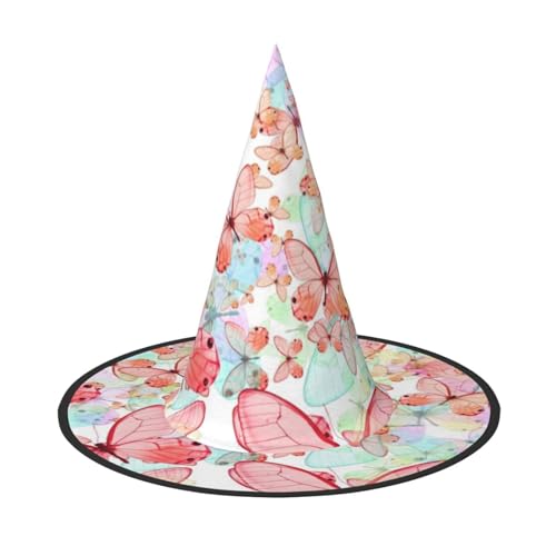 LKLDDPZB Rosa Schmetterling gedruckt Halloween Hexenhut für Damen und Herren spitzer Hut Dekoration Cosplay von LKLDDPZB