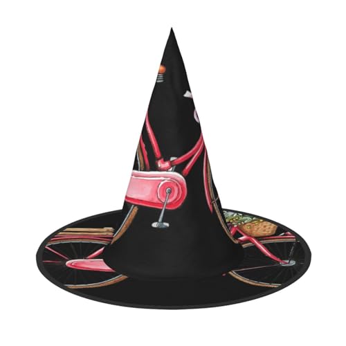 LKLDDPZB Roter Fahrrad-Hexenhut, bedruckt, Halloween, für Damen und Herren, spitzer Hut, Dekoration, Cosplay von LKLDDPZB