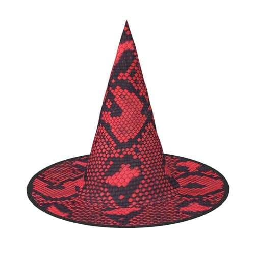 LKLDDPZB Roter Schlangenmuster bedruckter Halloween-Hexenhut für Damen und Herren, spitzer Hut, Dekoration, Cosplay von LKLDDPZB