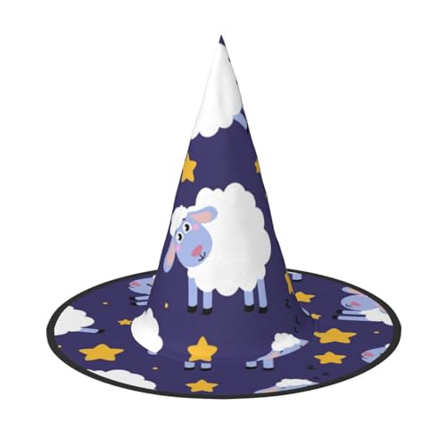 LKLDDPZB Schaf-bedruckter Halloween-Hexenhut für Damen und Herren, spitzer Hut, Dekoration, Cosplay von LKLDDPZB