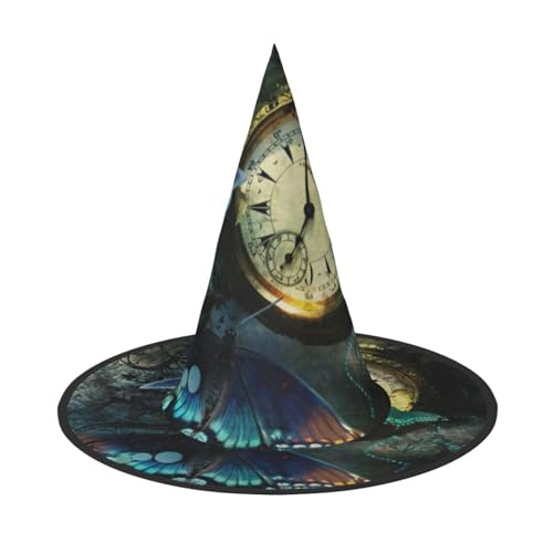 LKLDDPZB Schmetterlingsuhren, bedruckt, Halloween-Hexenhut, für Damen und Herren, spitzer Hut, Dekoration, Cosplay von LKLDDPZB