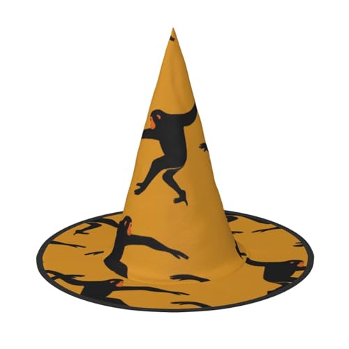 LKLDDPZB Schwarzer Gibbon-Affe bedruckter Halloween-Hexenhut für Damen und Herren, spitzer Hut, Dekoration, Cosplay von LKLDDPZB