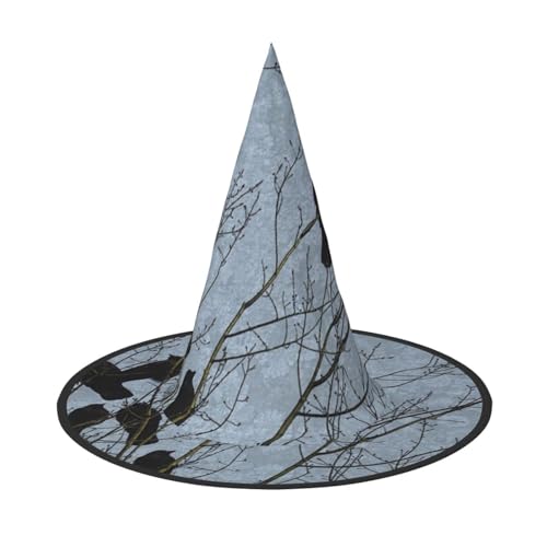 LKLDDPZB Schwarzer Krähenhut mit Vögeln, bedruckt, Halloween-Hexenhut, für Damen und Herren, spitzer Hut, Dekoration, Cosplay von LKLDDPZB