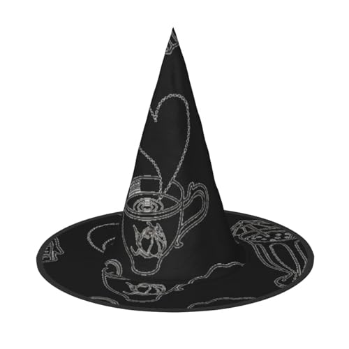 LKLDDPZB Schwarzer Nachmittagstee, bedruckter Halloween-Hexenhut für Damen und Herren, spitzer Hut, Dekoration, Cosplay LKLDDPZB Schwarzer Nachmittagstee, bedruckter Halloween-Hexenhut für Damen und Herren, spitzer Hut, Dekoration, Cosplay von LKLDDPZB