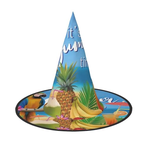 LKLDDPZB Sommer Papagei Ananas Vögel gedruckt Halloween Hexenhut für Damen und Herren Spitzhut Dekoration Cosplay von LKLDDPZB