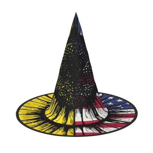 LKLDDPZB Sonnenblume Amerikanische Flagge gedruckt Halloween Hexenhut für Damen und Herren Spitzhut Dekoration Cosplay LKLDDPZB Sonnenblume Amerikanische Flagge gedruckt Halloween Hexenhut für Damen und Herren Spitzhut Dekoration Cosplay von LKLDDPZB