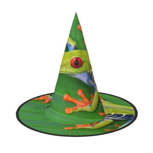 LKLDDPZB Tier-Hexenhut mit Froschblatt-Motiv, bedruckt, Halloween, für Damen und Herren, spitzer Hut, Dekoration, Cosplay von LKLDDPZB