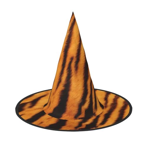 LKLDDPZB Tiger gestreiftes Muster, bedruckter Halloween-Hexenhut für Damen und Herren, spitzer Hut, Dekoration, Cosplay von LKLDDPZB