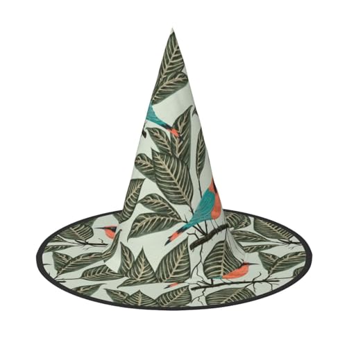 LKLDDPZB Tropische Pflanzen, bedruckter Halloween-Hexenhut für Damen und Herren, spitzer Hut, Dekoration, Cosplay von LKLDDPZB