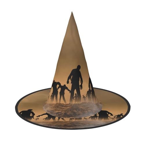 LKLDDPZB Viele Zombie-bedruckte Halloween-Hexenhut für Damen und Herren, spitzer Hut, Dekoration, Cosplay von LKLDDPZB
