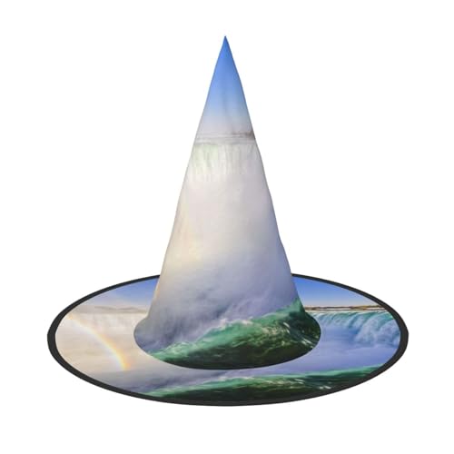 LKLDDPZB Wasserfall und Regenbogen gedruckt Halloween Hexenhut für Damen und Herren spitzer Hut Dekoration Cosplay von LKLDDPZB