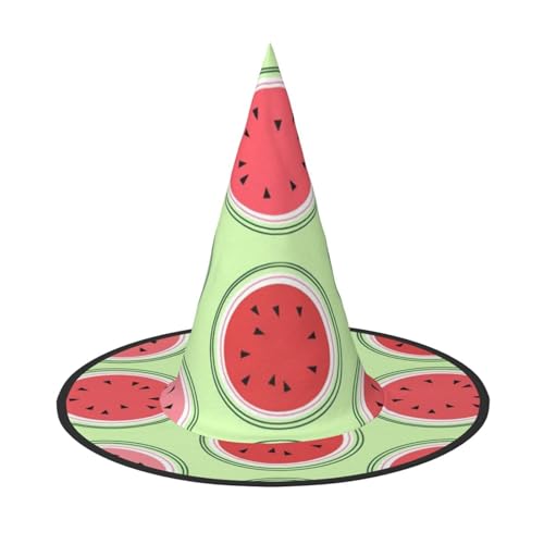 LKLDDPZB Wassermelonen-grüner bedruckter Halloween-Hexenhut für Damen und Herren, spitzer Hut, Dekoration, Cosplay von LKLDDPZB