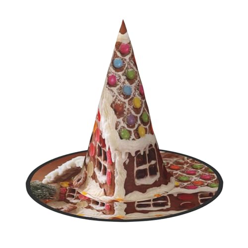 LKLDDPZB Weihnachtsdorfhaus, bedruckt, Halloween-Hexenhut, für Damen und Herren, spitzer Hut, Dekoration, Cosplay von LKLDDPZB