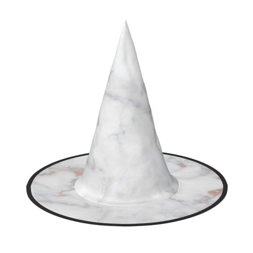 LKLDDPZB Weißer Marmor Rotgold bedruckter Halloween-Hexenhut für Damen und Herren, spitzer Hut, Dekoration, Cosplay von LKLDDPZB