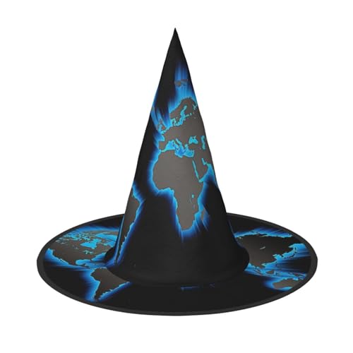 LKLDDPZB Weltkarte gedruckt Halloween Hexenhut für Damen und Herren spitzer Hut Dekoration Cosplay von LKLDDPZB