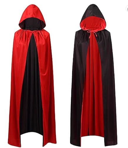 LKNBIF Halloween Capes Kapuzenumhang Schwarz Rot Doppelseitig Mit Erwachsener Für Halloween Kostüm für Kinder (Schwarz Rot, L) von LKNBIF