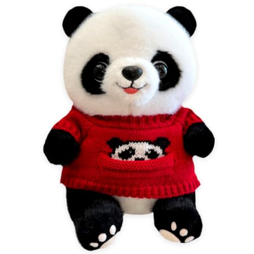 LKNBIF Panda Plüschtier, 25cm Kuscheltier Roter Panda, Cute Panda Spielzeug, Festlicher Roter Panda mit Rotem Pullover, Kawaii Panda zum Spielen, Sammeln & Kuscheln – Gemütliches Schmusetier von LKNBIF