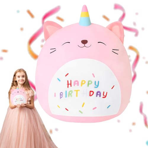LKPUPKJ Happy Birthday Plüschtier, Kuchen Katze Plüschtier Stofftier, Cartoon Plüschkissen, Plüschkissen Cartoon Geschenke, Plüschpuppe, Happy Birthday Kuschelkissen Kinder von LKPUPKJ