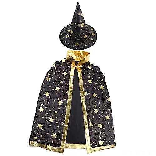 LKQBBSZ Halloween-Kostüme, Hexenumhang, Hexenumhang mit Hut, Erwachsene, Cosplay, Party-Zubehör für Mann und Damen, Schwarz von LKQBBSZ