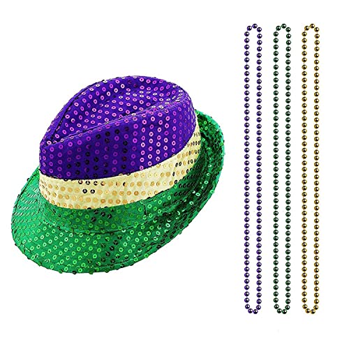 LKQBBSZ Party Zubehör Pailletten Karneval Fedora Hut und Mardi Gras Halskette Kostüm Zubehör LKQBBSZ Party Zubehör Pailletten Karneval Fedora Hut und Mardi Gras Halskette Kostüm Zubehör von LKQBBSZ