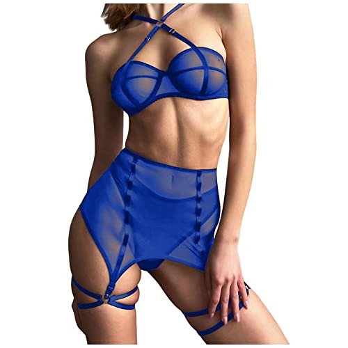 LKRSEEF Dessous-Sets Für Damen Sexy Kostüme Frauen Overall Rot Unterwäsche Frauen Minirock Damen Sexy High Waist String Catsuit Ouvert Sexy Dessous Sexy Outfit Für Damen Blau L von LKRSEEF