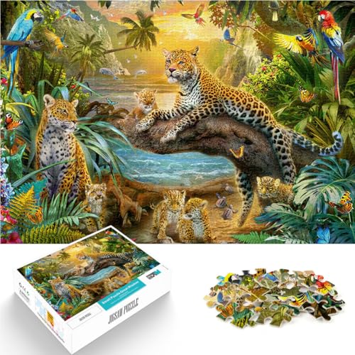 1000-Teile-Puzzle für Erwachsene Leopardenfamilie im Dschungel Aus Karton，ab 14 Jahren Spielzeug für die ganze Familie Tolle Geschenke und Spielzeuge。Größe：26x38cm/10.2x14.9Zoll von LKSDCBOT
