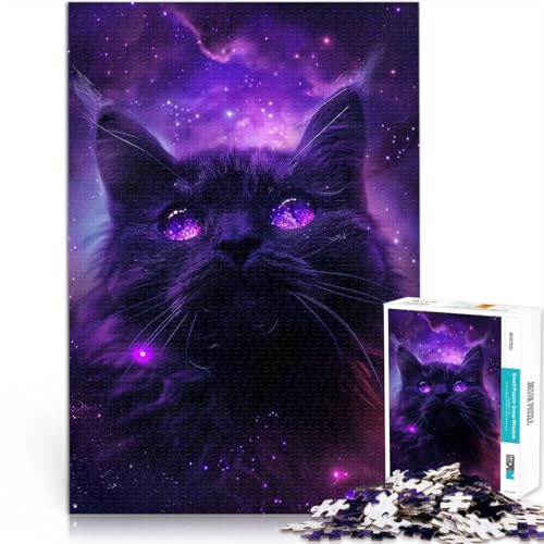 1000-Teile-Puzzle für Erwachsene Lila Galaxiekatze Aus Holz，ab 14 Jahren Stressabbau Schwierige Herausforderung Als Geschenk für die ganze Familie und Freunde。Größe：50x75cm/19.6x29.5Zoll von LKSDCBOT