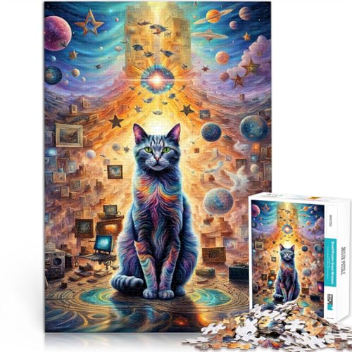 1000-Teile-Puzzle für Erwachsene Psychedelische Katze Aus Karton，ab 14 Jahren pädagogisches Lernen Geschenk zum Geburtstag。Größe：38x52cm/14.9x20.4Zoll von LKSDCBOT