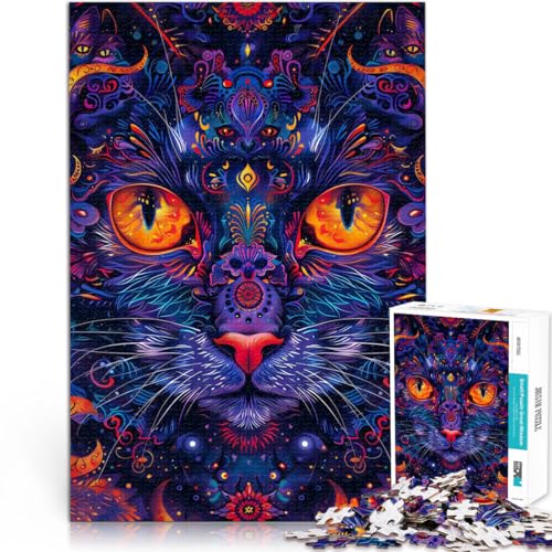 1000-Teile-Puzzle für Erwachsene Psychodelische Katzen-Mandla-Kunst Aus Karton，ab 14 Jahren Familienspiel für und Spiele Spielzeug Geschenk。Größe：26x38cm/10.2x14.9Zoll von LKSDCBOT