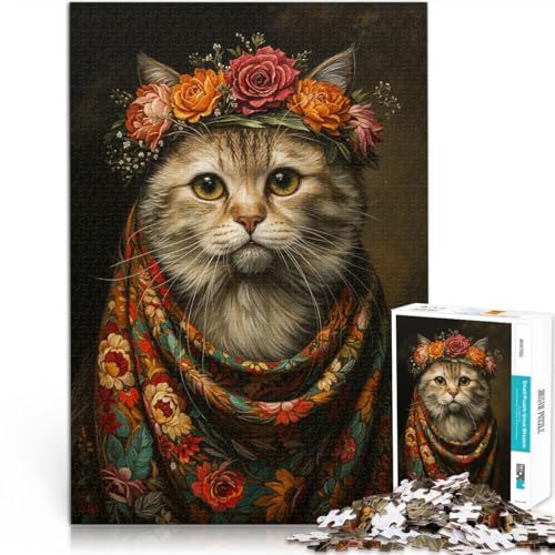 1000-Teile-Puzzle für Teenager Katze mit Blumen Aus Karton，ab 14 Jahren Lernspielzeug zum Lernen Angebot als Geschenk für die ganze Familie。Größe：26x38cm/10.2x14.9Zoll von LKSDCBOT