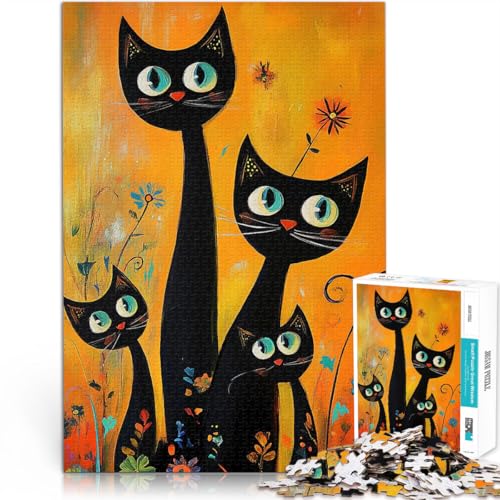 1000-Teile-Puzzles für Erwachsene DREI Schwarze Katzen in einem Garten Aus Holz，Geeignet für Kinder ab 14 Jahren Präzisionsschneiden tolles Geschenk。Größe：50x75cm/19.6x29.5Zoll von LKSDCBOT