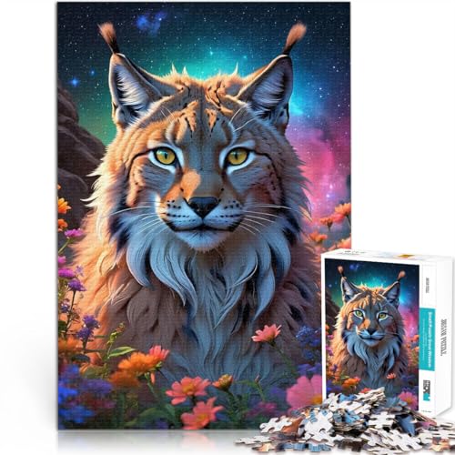 1000-teilige Puzzles für Erwachsene Luchs in den Blumen Aus Karton，ab 14 Jahren Spielzeug Als Geschenk für die ganze Familie und Freunde。Größe：26x38cm/10.2x14.9Zoll von LKSDCBOT