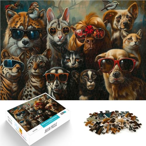 1000-teilige Puzzles für Erwachsene Lustige Wildtier-Sonnenbrillen Aus Karton，für Kinder ab 14 Jahren Harte Herausforderung Wunschliste mit dem Weihnachtsmann。Größe：38x52cm/14.9x20.4Zoll von LKSDCBOT
