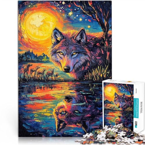 1000-teilige Puzzles für Erwachsene und Jugendliche Wolf im Mondlicht Aus Karton，ab 14 Jahren Intellektuelles Spielzeugspiel Tolles Geschenk zum Spielen。Größe：26x38cm/10.2x14.9Zoll von LKSDCBOT